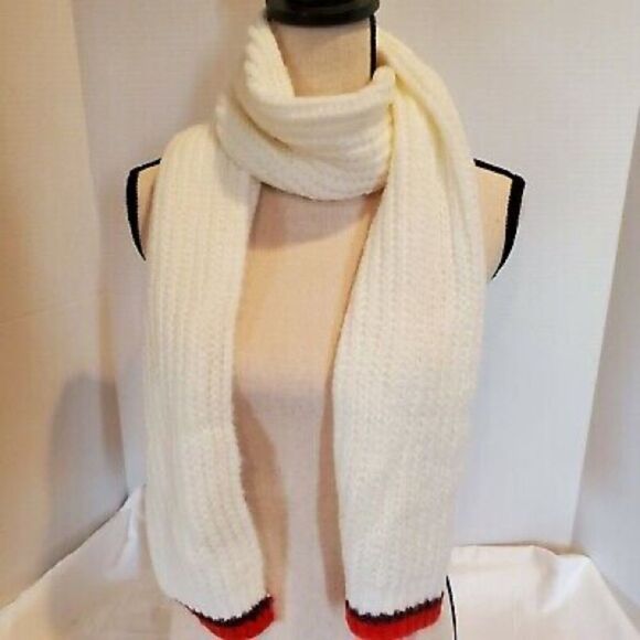 NWT OLD NAVY Ivory/RedSoft-Brushed Shaker-Stitch Scarf Creme de la Creme - Picture 7 of 8